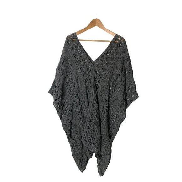 Eberjey Crochet Grey Beach Poncho Coverup M/L - Picture 2 of 5